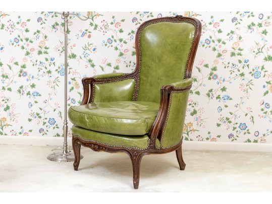 Quality French Louis XV Style Leather Upholstered Bergere