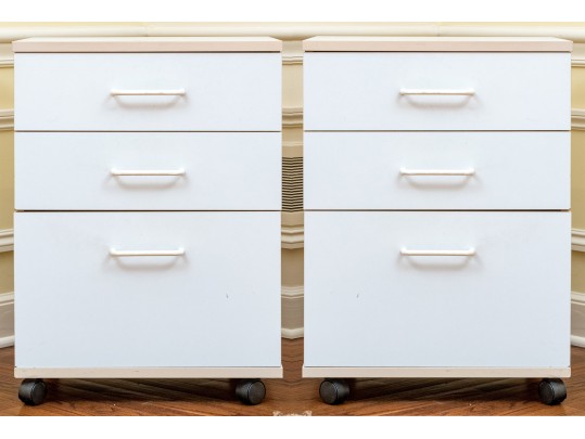 Utilitarian Pair Of File Cabinets On Casters