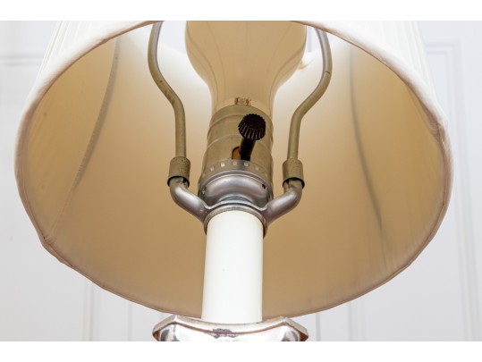 Neoclassical Style Pair Of Silver Plated Candlestick Form Table Lamps