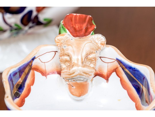 Vintage English Chinoiserie Ceramic Footed Bowl With Ewer