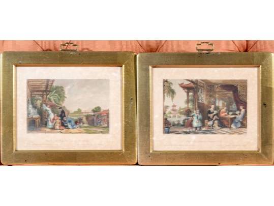 Antique Pair Of Hand Colored Chinoiserie Prints