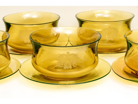 Hand Blown Glass Soup Bowls With Undertrays