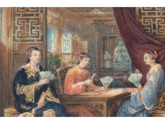 Antique Pair Of Hand Colored Chinoiserie Prints