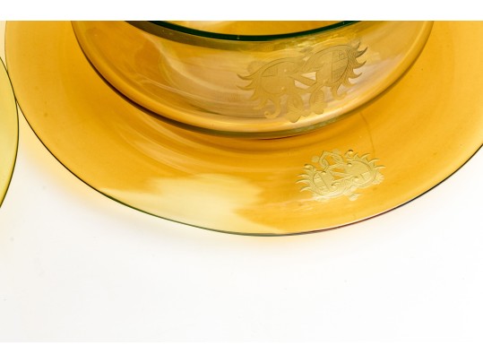 Hand Blown Glass Soup Bowls With Undertrays