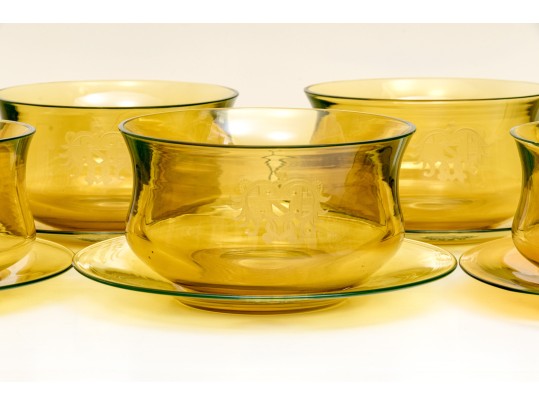 Hand Blown Glass Soup Bowls With Undertrays