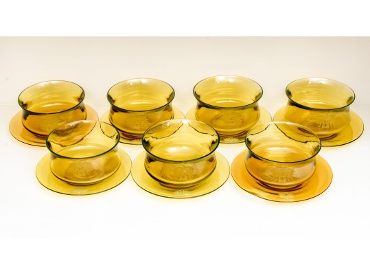 Hand Blown Glass Soup Bowls With Undertrays