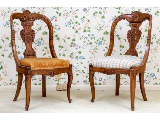 Elegant Pair Of Antique Italian Walnut Finished Side Chair Frames