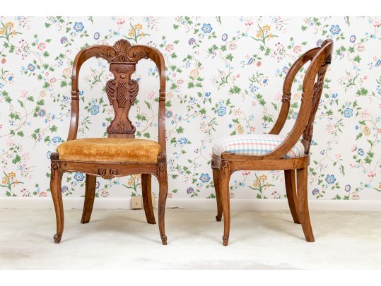 Elegant Pair Of Antique Italian Walnut Finished Side Chair Frames