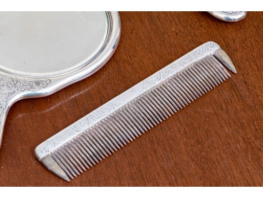 Antique Three Piece Sterling Silver Mounted Vanity Set