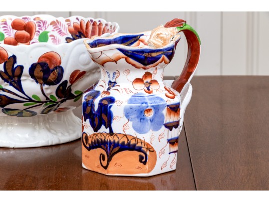 Vintage English Chinoiserie Ceramic Footed Bowl With Ewer