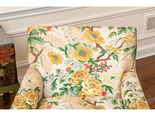Vintage Pair Of Kindel Fine Floral Chintz Upholstered Club Chairs, With Accent Pillows