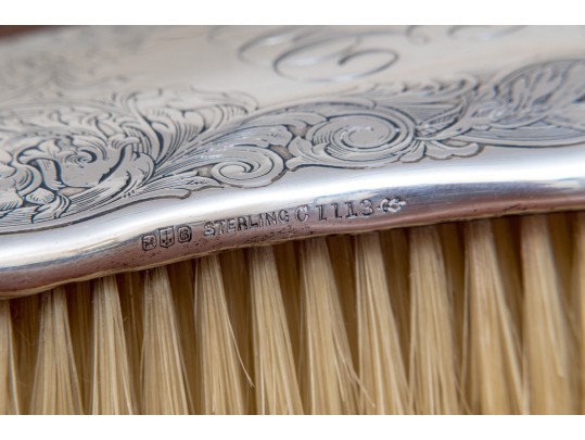 Antique Three Piece Sterling Silver Mounted Vanity Set