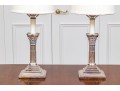 Neoclassical Style Pair Of Silver Plated Candlestick Form Table Lamps