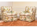 Vintage Pair Of Kindel Fine Floral Chintz Upholstered Club Chairs, With Accent Pillows