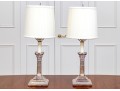 Neoclassical Style Pair Of Silver Plated Candlestick Form Table Lamps