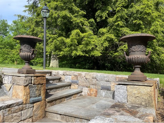 Pair Of Vintage Iron Neoclassical Garden Urns