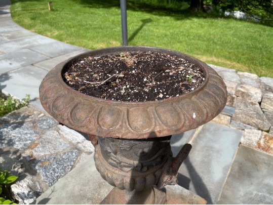 Pair Of Vintage Iron Neoclassical Garden Urns