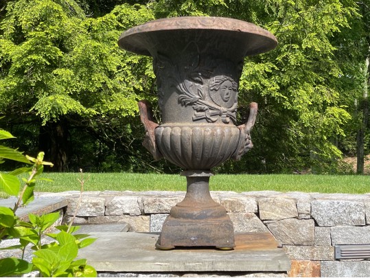 Pair Of Vintage Iron Neoclassical Garden Urns