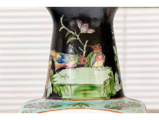 Pair Of Chinese Famille Noire Porcelain Vases, Mounted As Table Lamps