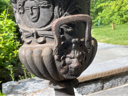 Pair Of Vintage Iron Neoclassical Garden Urns