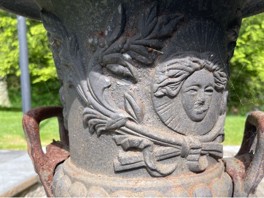 Pair Of Vintage Iron Neoclassical Garden Urns