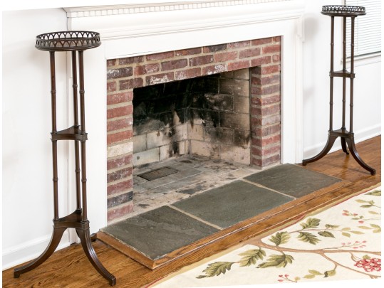 Vintage Pair Of Irwin Chinoiserie Carved Mahogany, Faux Bamboo Fern Stands