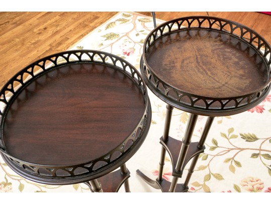 Vintage Pair Of Irwin Chinoiserie Carved Mahogany, Faux Bamboo Fern Stands
