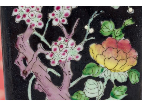 Pair Of Chinese Famille Noire Porcelain Vases, Mounted As Table Lamps