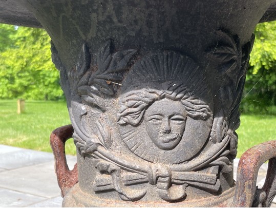 Pair Of Vintage Iron Neoclassical Garden Urns