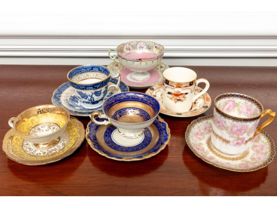 Mixed Antique Porcelain Teacups & Saucers
