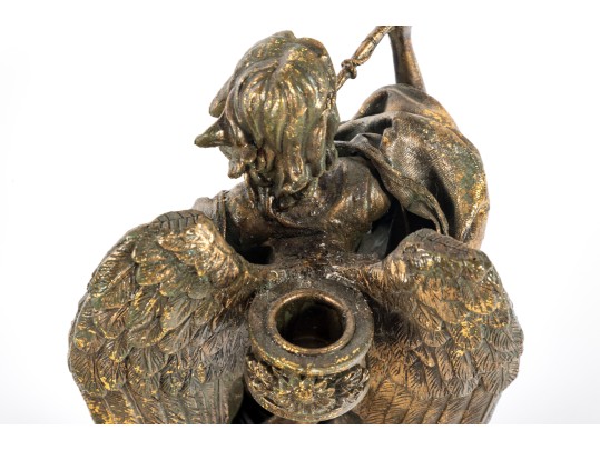 Resin Art Nouveau Angel With Horn Candlestick Holders