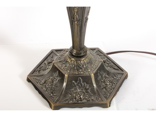 1960's Cast Brass Lion Head & Slag Glass Table Lamps