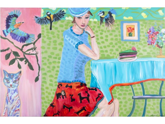 Laura Davis (American [NC], 20th C.) 'Lady At The Cafe' Acrylic On Canvas Painting
