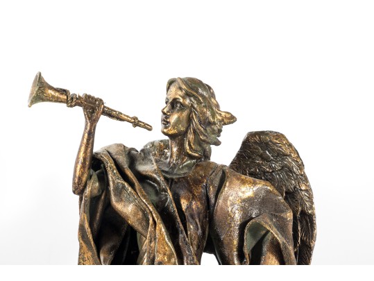 Resin Art Nouveau Angel With Horn Candlestick Holders