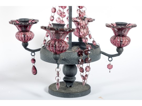 Pair Of Vintage Crystal Glass Centerpiece Candlestick Holders