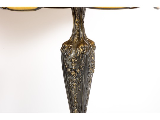 1960's Cast Brass Lion Head & Slag Glass Table Lamps