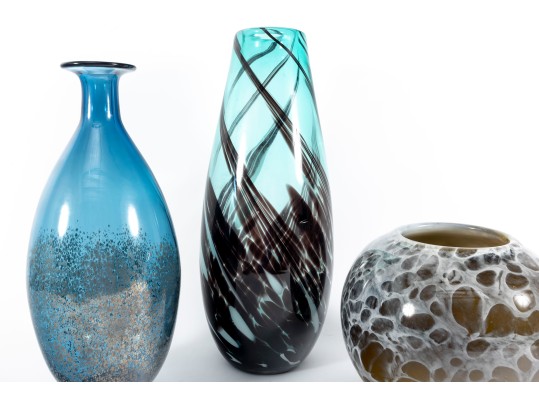 Trio Of Murano Style Glass Vases