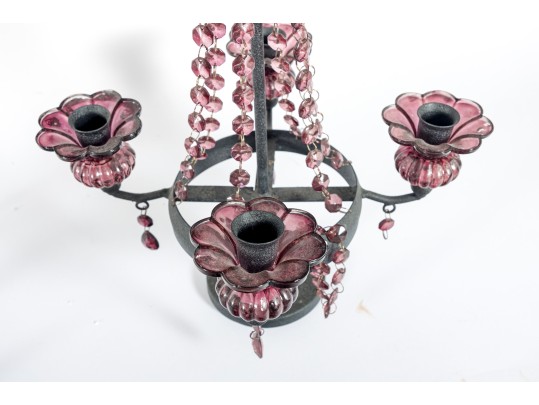 Pair Of Vintage Crystal Glass Centerpiece Candlestick Holders