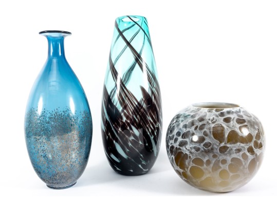 Trio Of Murano Style Glass Vases
