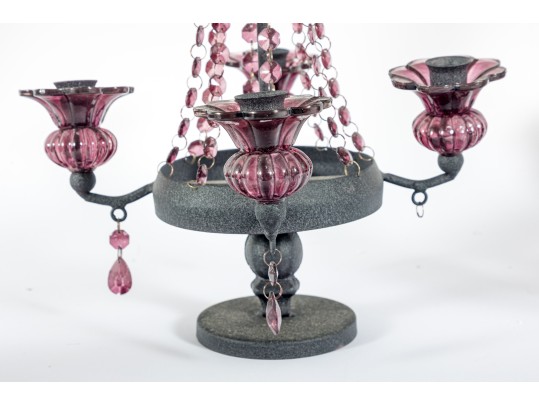 Pair Of Vintage Crystal Glass Centerpiece Candlestick Holders