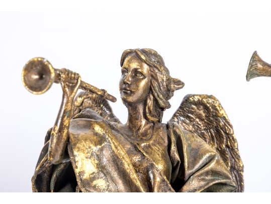 Resin Art Nouveau Angel With Horn Candlestick Holders