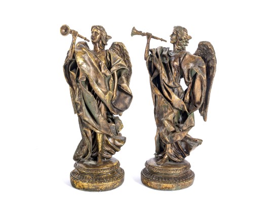 Resin Art Nouveau Angel With Horn Candlestick Holders
