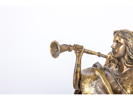 Resin Art Nouveau Angel With Horn Candlestick Holders