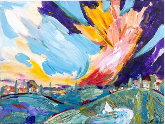 Laura Davis (American [NC], 21st C.) 'Fiery Skies' Acrylic On Canvas Painting