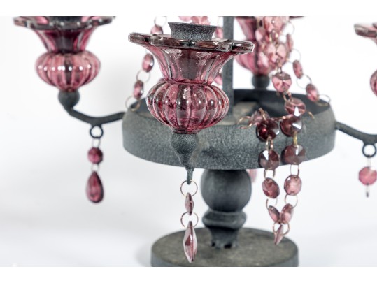 Pair Of Vintage Crystal Glass Centerpiece Candlestick Holders