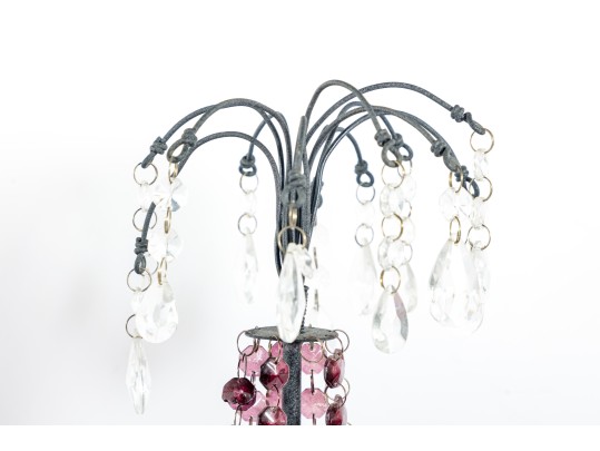 Pair Of Vintage Crystal Glass Centerpiece Candlestick Holders