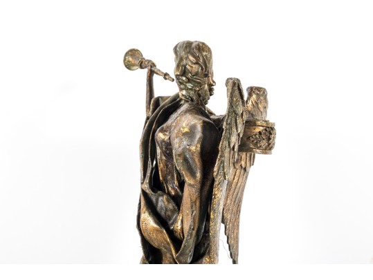 Resin Art Nouveau Angel With Horn Candlestick Holders