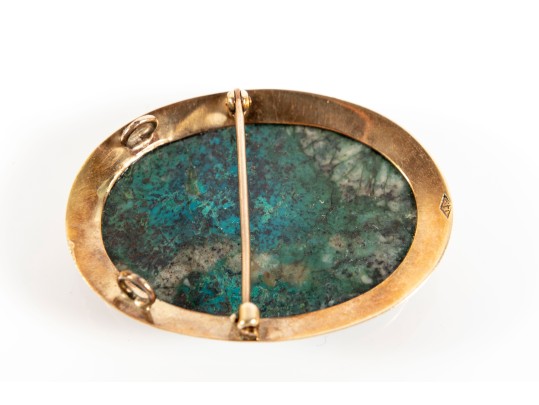 Vintage 14k Green Chrysocolla Brooch Pendant