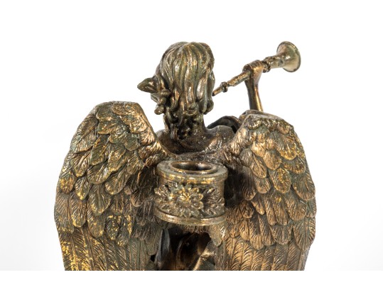 Resin Art Nouveau Angel With Horn Candlestick Holders