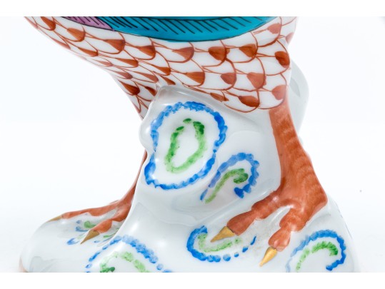 Herend Medium Sized Handsome Rooster With Multi-color Tail Feathers, Rust Fish Scale Design